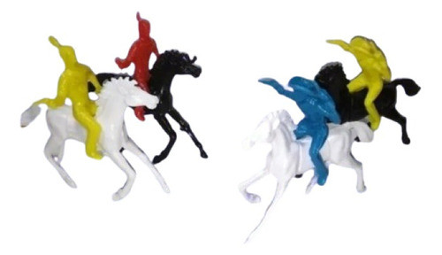 Lote De 4 Soldaditos Indios Y Vaqueros A Caballo Plastico 0