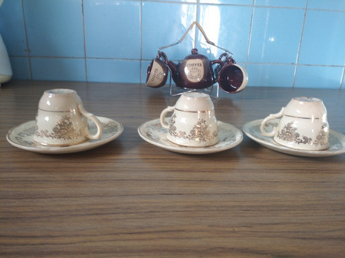 3tazas De Café Vintage + 4 Platitos 0