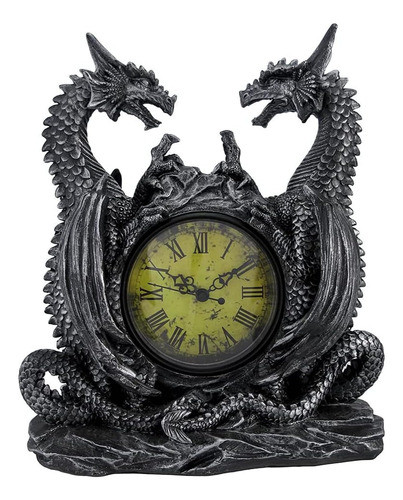 Twin Evil Dragons Antiqued Mantel Clock Mesa De Escritorio 0