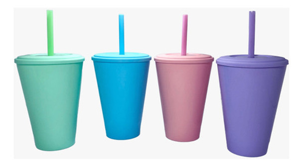 60 Vasos Plástico Souvenir Pastel Grandes 420ml Sorbete Duro 0