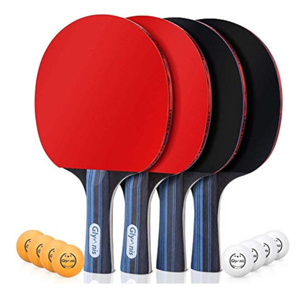 Glymnis Juego De 4 Raquetas De Tenis De Mesa Con 8 0