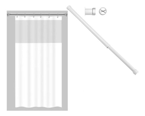 Kit Suporte Varão Banheiro 60 Até 90 + Cortina Box Branca 0