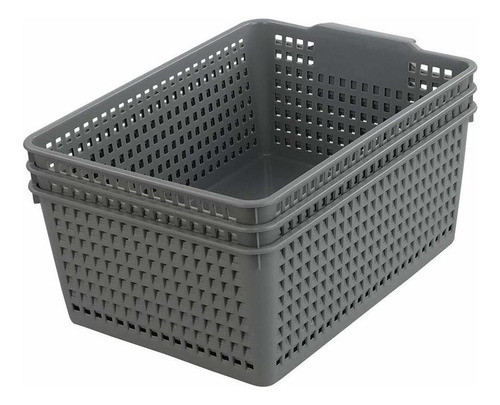Gloreen Cesta De Tejido De Plstico Gris, Cesta De Almacenami 0