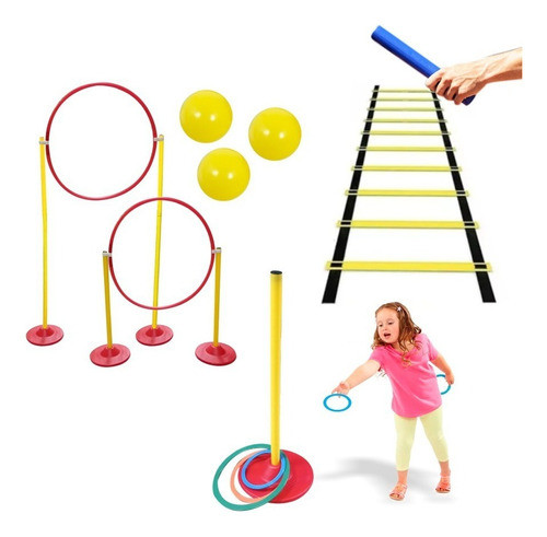Kit Infantil Juego Circuito Escalera Aros Emboque Punteria 0