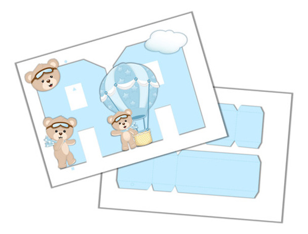 Kit Imprimible Letras 3d Osito Globo Aerostático Celeste 0