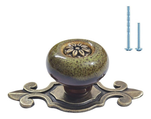 4 Tiradores De Ceramica Estilo Vintage - Verde 0