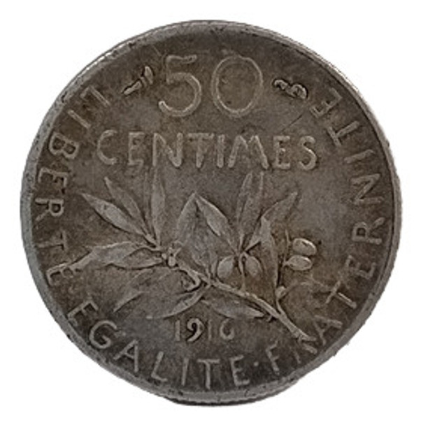 Antigua Moneda De Plata 50 Centimes Francia 1916 Km# 854 0