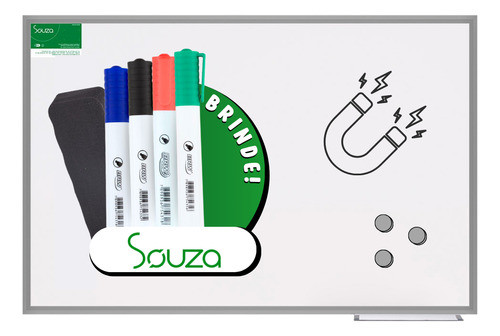 Quadro Lousa Branco Alumínio Magnético 90x60 + Kit + Nf 0