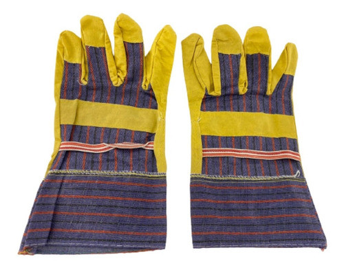 Guantes De Cuero Y Tela Rayada Azul 0