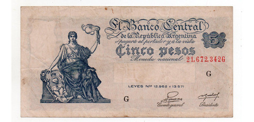Billete 5 Pesos Moneda Nacional Progreso Bottero 1864 0