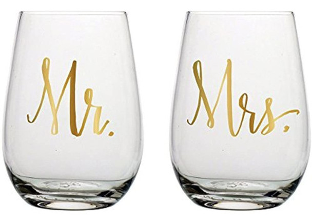 Copas De Vino Sin Tallo Mr & Mrs Inclinadas - Juego De 2 0