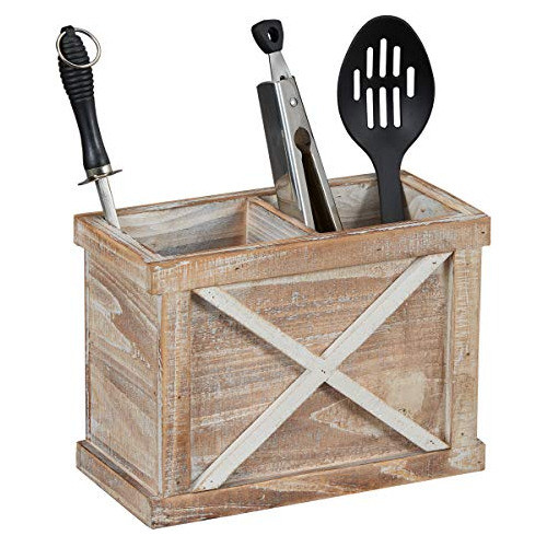 Barnyard Designs - Soporte Para Utensilios De Madera Rústica 0