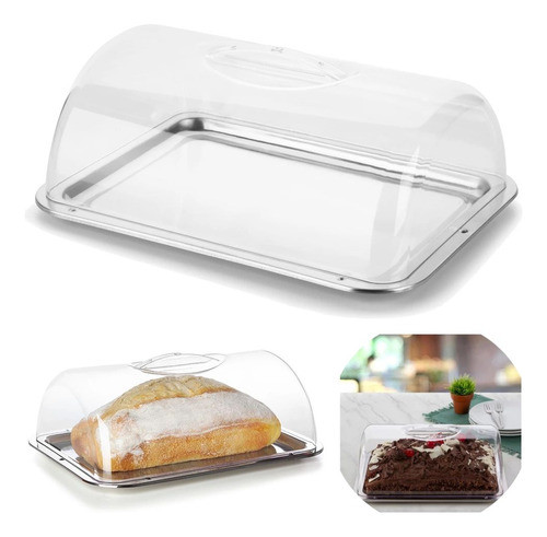 Porta Pão Bolo Torta Com Tampa Retangular Inox Pop 0