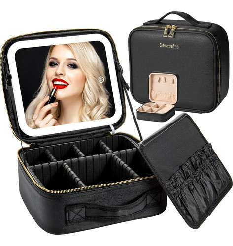 Maleta De Maquillaje Portátil Con Espejo Led, 27 X 18 X 10 C 0