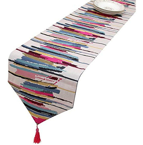 Corredor De Mesa Holiselear Multi-size Colorful Stripe Pink 0