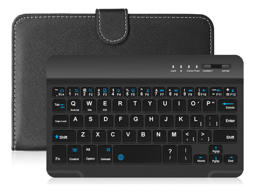 Teclado Portátil Sem Fio Bt De Couro Pu Com Estojo 0