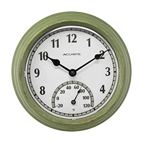Reloj Exterior Verde Con Termómetro, 8.5  Quot; 0
