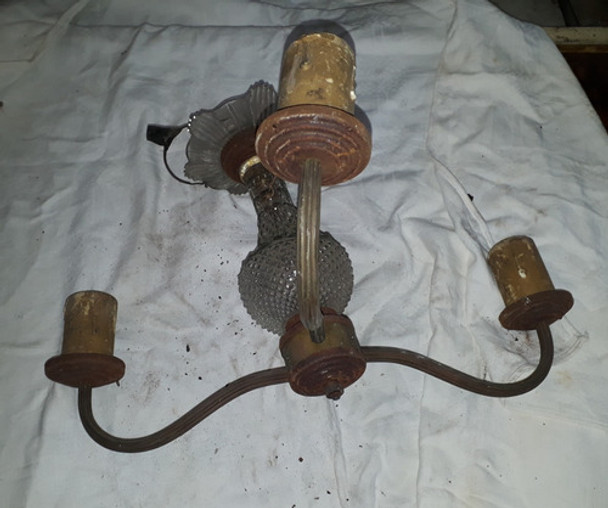 Araña Antigua Metal Vidrio 0