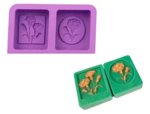 Molde Silicona Rectangulo Con Flores Tipo Cuadro X 2 Cavidad 0