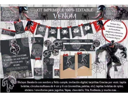Kit Imprimible Candy Bar Venom Hombre Araña 100% Editable 0