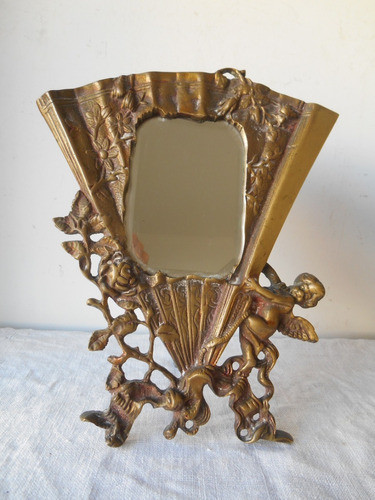 Espejo Antiguo De Bronce Macizo Para Mesa 0
