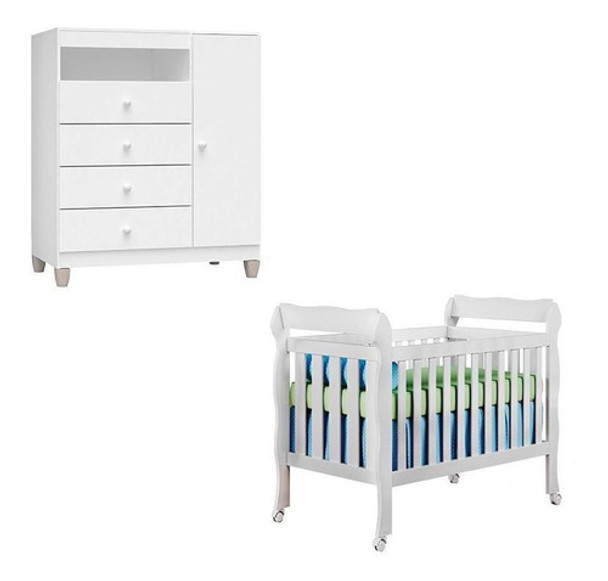 Berço Americano Lila E Cômoda Infantil Ternura Baby Branco 0