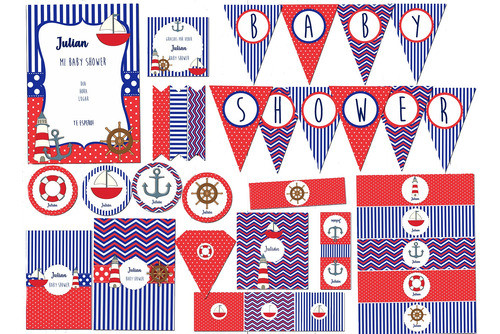 Kit Imprimible Marinero Nautico Texto Editable 0