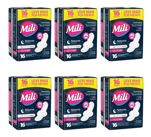 Mili Absorvente Noturno C/ Abas C/16 (kit C/06) 0