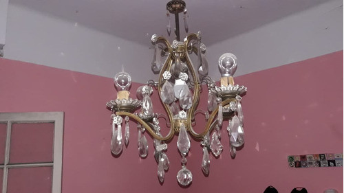 Araña Antigua De Bronce Con Caireles 0