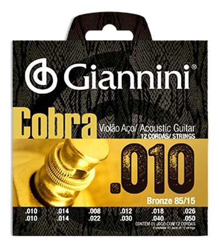 Kit Encordoamento Violão Aço 010 Giannini Cobra 12 Cordas. 0