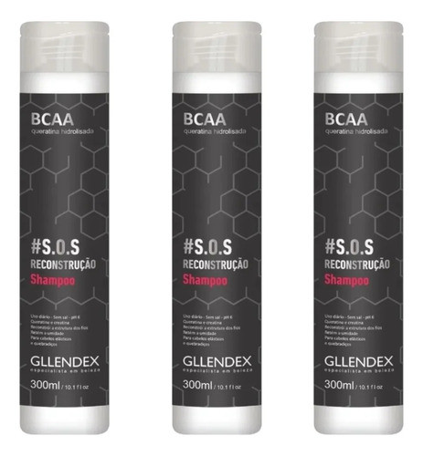 Shampoo Gllendex Bcaa Keratina Reconstruccion X 3 Unidades 0