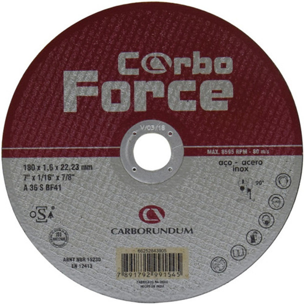 Disco De Corte 180 X 1,6 X 22,3 Mm Carbo Force Cx C/ 25 0