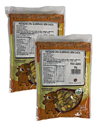 Kit 2x: Pistache Cru Quebrado Sem Casca Tainá Alimentos 200g 0