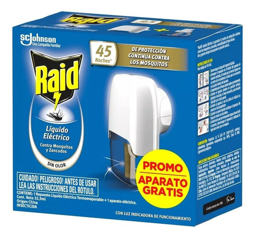 Raid 45 Noches Aparato + Repuesto Líquido Mata Mosquitos 0