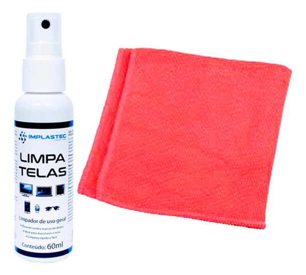 Kit Limpa Telas Clean 60ml Com Pano Microfibra Vermelho 0 Kit Limpa Telas Clean 60ml Com Pano Microfibra Vermelho 0