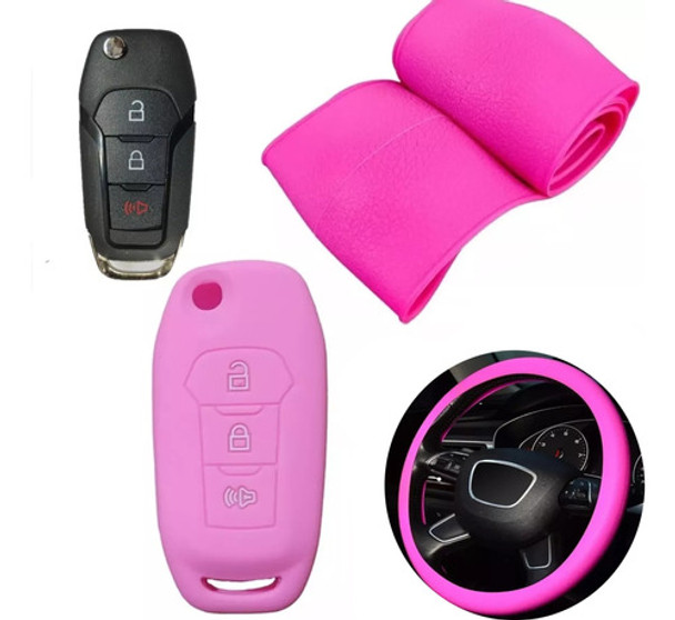 Cubre Volante + Funda Llave Silicona Ford Ka Nuevo - Rosa 0 Cubre Volante + Funda Llave Silicona Ford Ka Nuevo - Rosa 0
