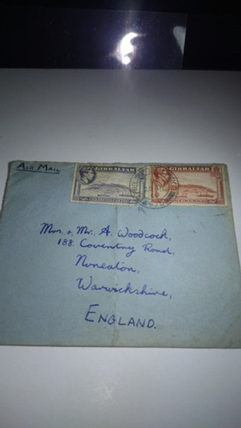Gibraltar Sobre Estampillas Circulada 1949 Pos Británica 0