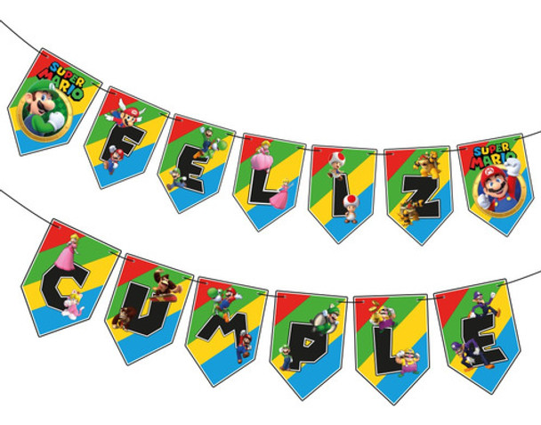 Banderin Guirnalda Feliz Cumple Super Mario Bros 0