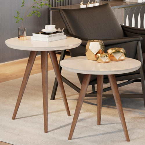 Conjunto Mesa Lateral E Apoio Sala De Estar Off White 0