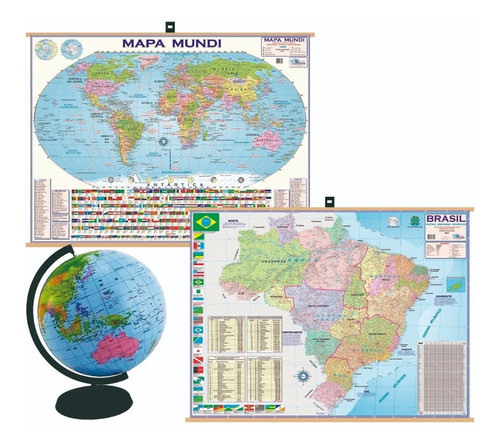 Globo Inflável 30 Cm + Mapa Brasil E Mundi Banner / Pendurar 0