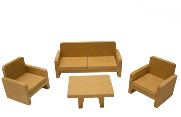 Juego De Living Muebles Para Casita De Muñecas Mdf 0