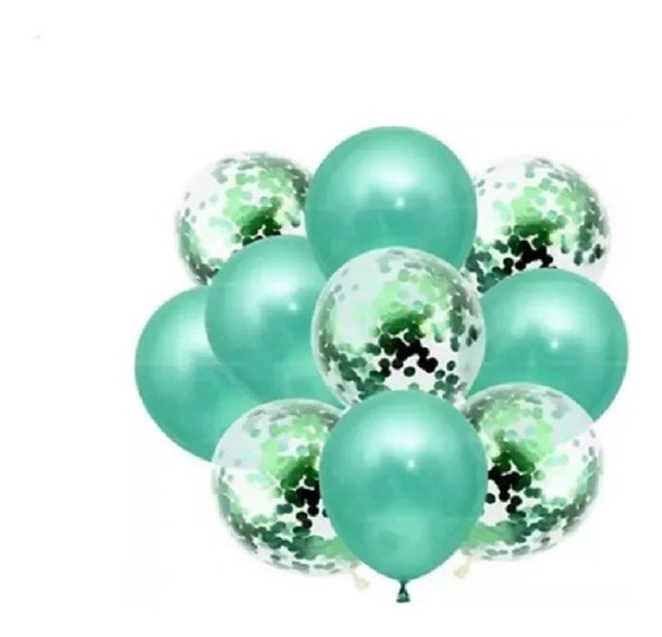 Set Globos Latex + Transparente Cristal Confetti Verde 0 Set Globos Latex + Transparente Cristal Confetti Verde 0