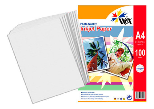 Papel Wox A4 110grs Para Impresoras Inkjet X100 Nnet 0