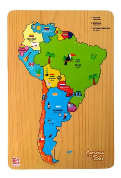 Mapa Madera América Del Sur Rompecabezas Encastre Capitales 0