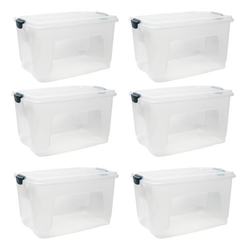 Kit 6 Caixa Organizadora Multiuso G Alta 30l Transparente 0