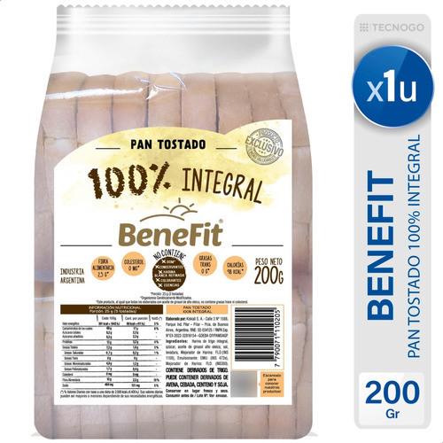 Pan Tostado Benefit 100% Integral Saludable Sin Colorantes 0