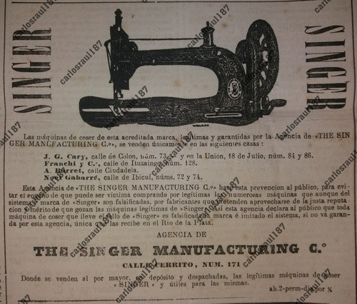 Diario El Siglo Aviso Máquina Singer De 1874 0