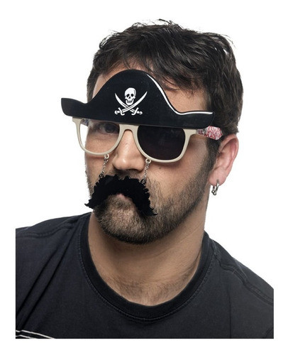 Combo Anteojo Pirata X6 Fiestas Cotillon Bigote Y Sombrero 0