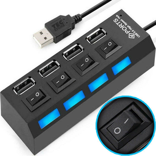 Hub Usb 2.0 4 Portas Com Chave Seletora Led Extensor Mesa 0