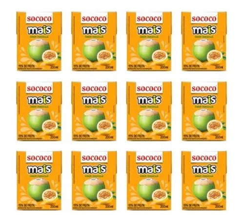 Kit C/12 Água De Coco Maracujá Sococo Mais Caixa 200ml 0